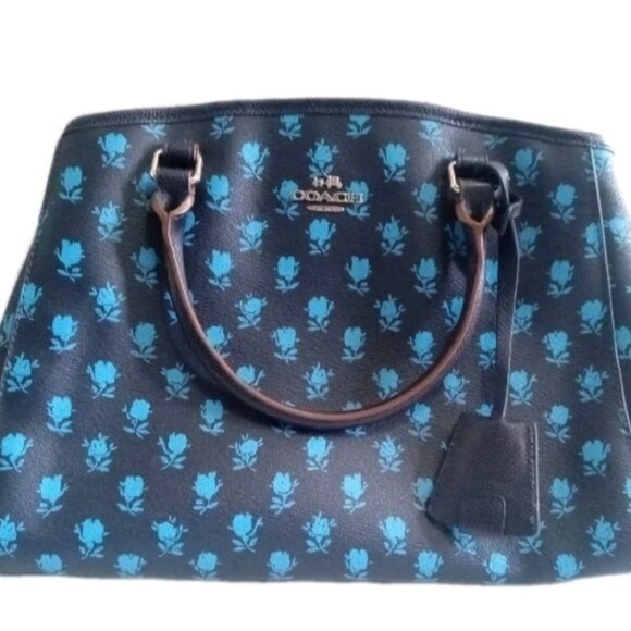 Coach Handbags - Like New Coach Badlands Margot Blue Navy Floral Satchel Carryall Women Purse Bag